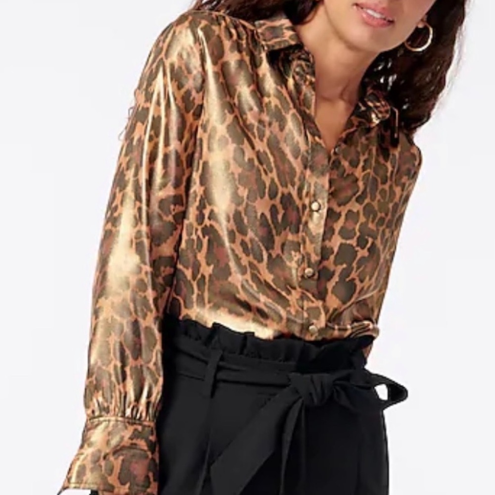 J. Crew Satin Shirt in Metallic Leopard Print. Size 20. Brand new!